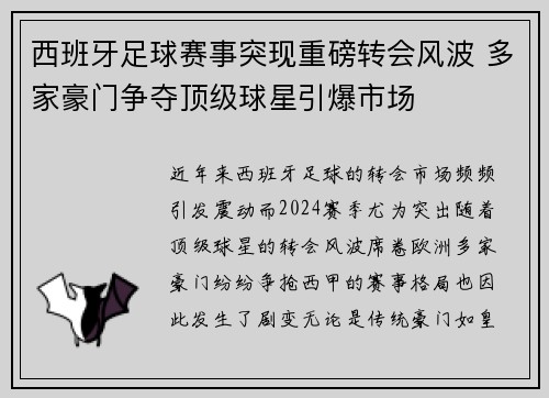 西班牙足球赛事突现重磅转会风波 多家豪门争夺顶级球星引爆市场