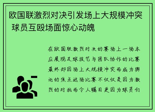 欧国联激烈对决引发场上大规模冲突 球员互殴场面惊心动魄