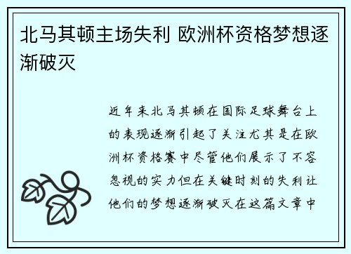 北马其顿主场失利 欧洲杯资格梦想逐渐破灭